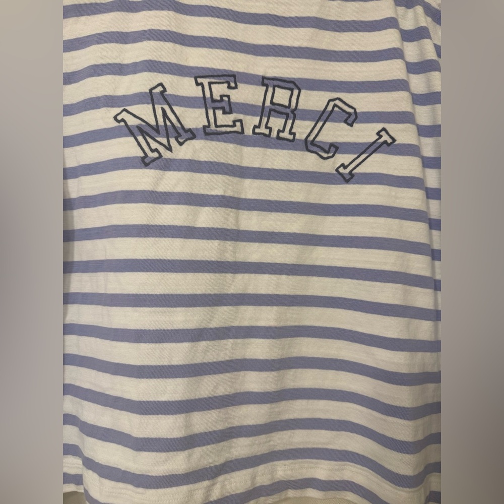LOFT 100% Cotton Long Sleeve Stripes “Merci” Tee in Blue and White XL - Picture 3 of 6